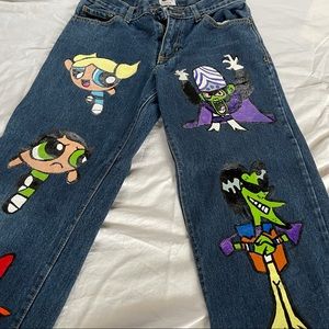 Hand painted washable powerpuff girl jeans